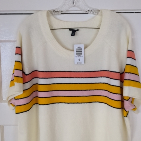 Torrid Raglan‎ Short Sleeve Sweater Striped 4X Plus Size Multicolor NWT!!! - Picture 2 of 11